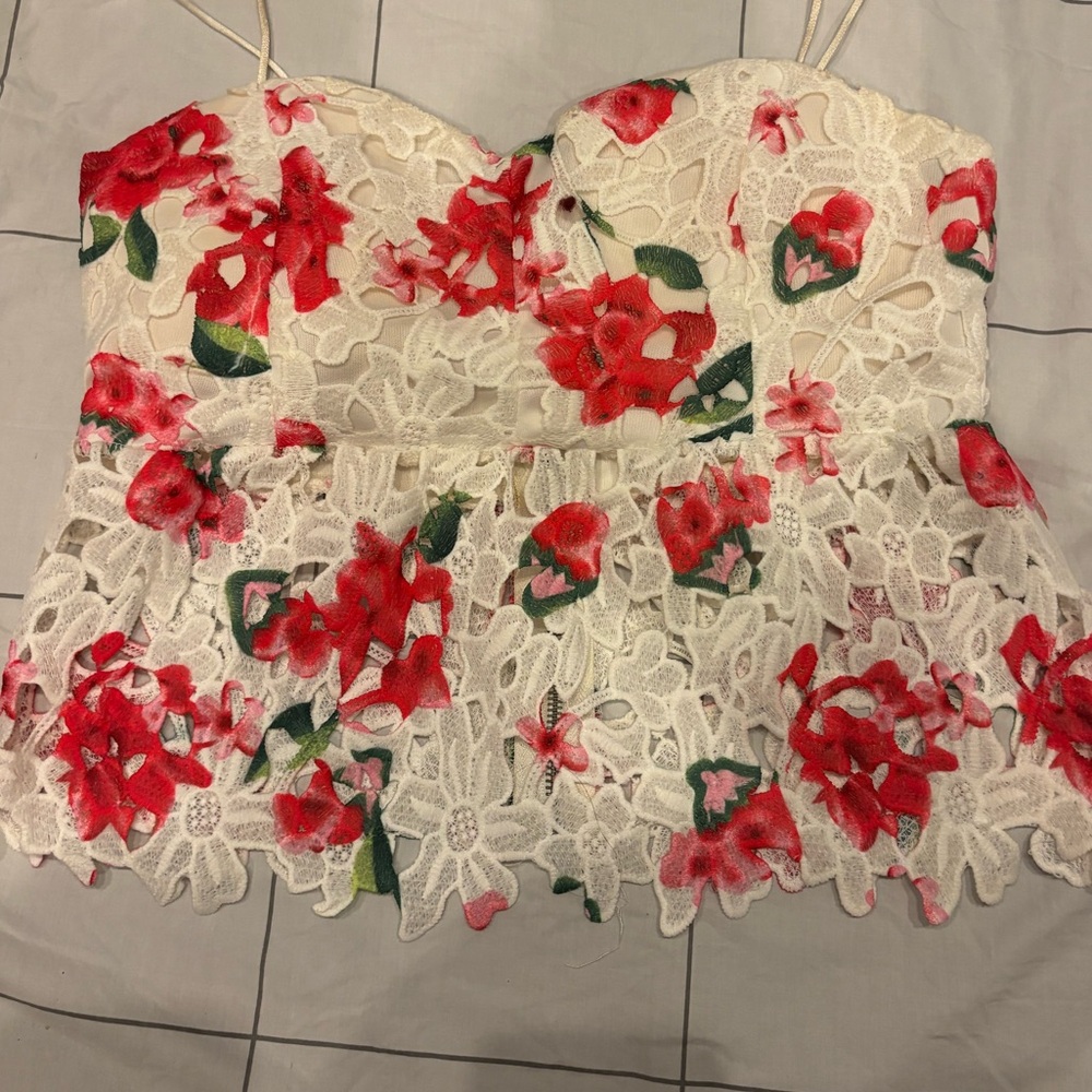 Raffi Red and Green Floral Lace Camisole